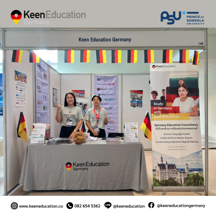 Student Germany Study Bachelor Germany Study Master Germany Learn German German Education Study in Germany Keen Education German Universities University Germany Study Munich Master Study Germany Berlin งานอีเว้นท์คีน คีนออกอีเว้นท์ คีนร่วมออกบูธงาน รวมภาพบรรยากาศภายในงานเรียนต่อต่างประเทศ งานแฟร์ คีน เอ็ดดูเคชั่น เรียนต่อเยอรมนี ลงภาคใต้ มอ.หาดใหญ่ พี่ ๆ คีนได้มีโอกาสไปร่วมออกบูธ เจอกับน้อง ๆ หาดใหญ่ หรือชาวใต้ที่ใกล้เคียงมาค่ะ งานนิทรรศการตลาดนัดหลักสูตรอุดมศึกษา ครั้งที่ 26 (PSU Higher Education Fair 2024) ในวันที่ 8-9 สิงหาคม 2567 ที่ผ่านมา ณ ศูนยประชุมนานาชาติฯ มหาวิทยาลัยสงขลานครินทร์ งานนี้จัดขึ้นเพื่อเผยแพร่และประชาสัมพันธ์ข้อมูลหลักสูตรในระดับอุดมศึกษา และวิธีการรับนักศึกษาของสถาบันอุดมศึกษาทั้งภาครัฐและเอกชน โดยมีสถาบันการศึกษาในประเทศและต่างประเทศ และผู้เข้าร่วมคณะครู อาจารย์ นักเรียน และบุคคลทั่วไป เข้าร่วมชมนิทรรศการ จำนวนกว่า 20,000 คน บรรยากาศภายในงานคึกคักมาก ๆ มีผู้เข้าร่วมงานเพียบเลยค่ะ และภายในงานมีกิจกรรมมากมาย พี่ ๆ คีน ดีใจมาก ๆ ที่ได้เป็นส่วนหนึ่งในการไปร่วมออกบูธให้ข้อมูลการเรียนต่อที่ประเทศเยอรมนี มีน้อง ๆ เข้ามาพูดคุย สอบถามกันมากมาย หากใครมีคำถามเพิ่มเติมยังไง สามารถทักเข้ามาปรึกษากันได้เลยนะคะ คีน เอ็ดดูเคชั่น เป็นตัวแทนในไทยอย่างเป็นทางการ เราสามารถดูแลช่วยเหลือ วางแผนการเรียน ทำการสมัคร ประสานงาน เตรียมเอกสารวีซ่า และเตรียมตัวก่อนบินไปเยอรมนี ให้ได้ฟรี!! (ไม่มีค่าบริการเอเจนซี่เลยค่ะ) โปร่งใส จริงใจ และมืออาชีพ ทีมงานของเรายินดี และพร้อมให้บริการค่ะ อยากรู้เรื่องการเรียนในเยอรมนี ถามเราได้เลย: สามารถติดต่อได้ทุกช่องทาง สะดวกและรวดเร็ว คุยกันได้ อยากได้ข้อมูลอะไรในเยอรมนี คีน เอ็ดดูเคชั่น จัดให้!! ปรึกษาฟรี แถมบริการฟรีด้วยจ้า รีวิวนักเรียนคีน คีนออกบูธ งานอีเว้นท์ งานเรียนต่อต่างประเทศ งานเรียนต่อนอก keen education ประเทศเยอรมนี เรียนต่อเยอรมนีกับคีน เอ็ดดูเคชั่น keen germany german เอเจนซี่เรียนต่อเยอรมัน เรียนต่อเยอรมนี เรียนต่อเยอรมัน เรียนต่อต่างประเทศ เรียนต่อนอก ปรึกษาฟรี ไม่มีค่าบริการเอเจนซี่